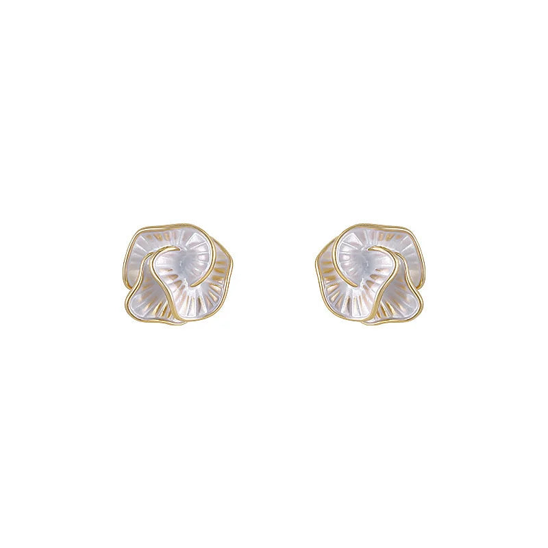 Black Enamel Flower Stud Earrings for Women Folded Unique Design Multi-layers Floral Female Small Earrings 2024 New Brincos