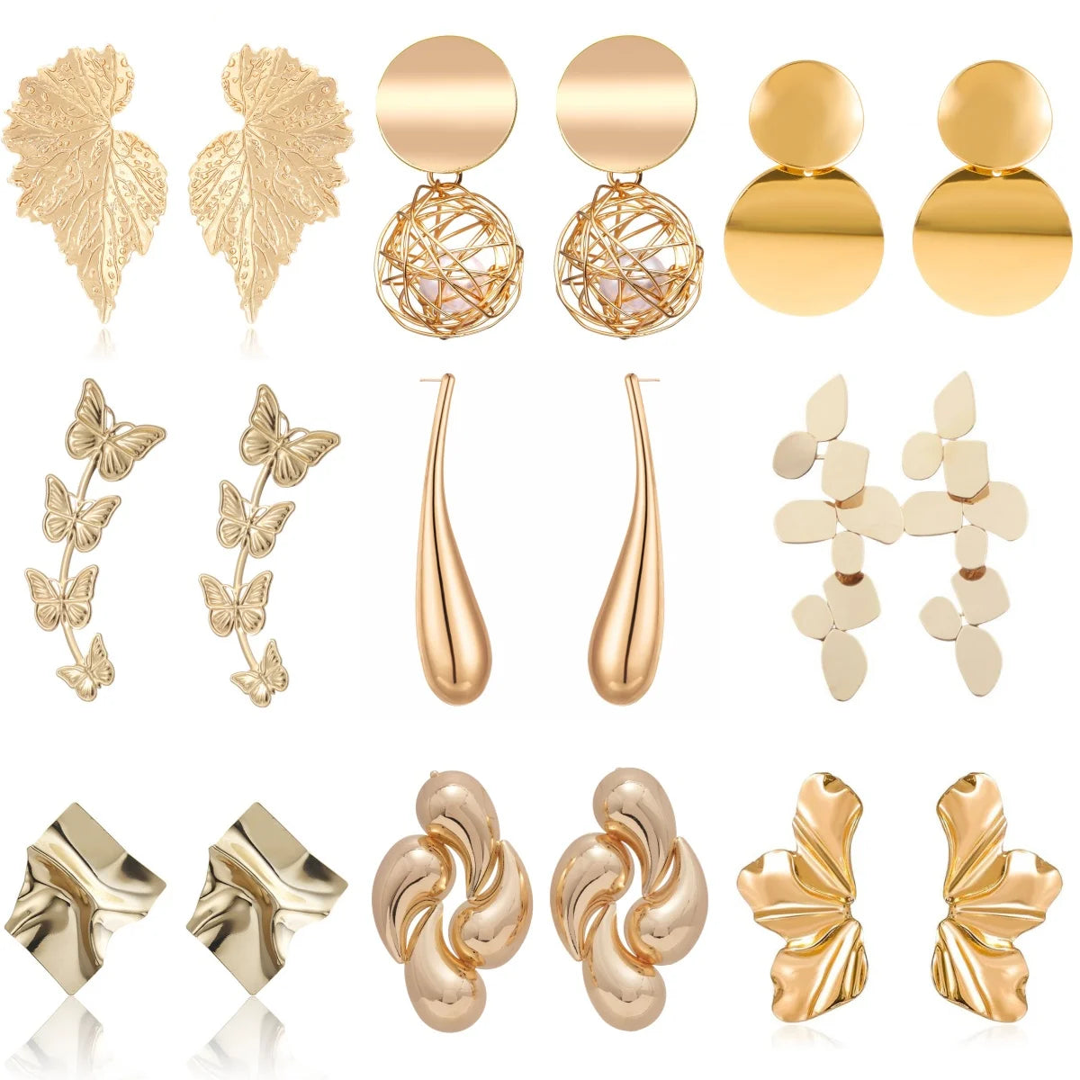 Minimalism Personality Metal Drop Earrings for Women Leaf Round Water Droplet Butterfly Twist Metal Earrings Geometry Jewelry