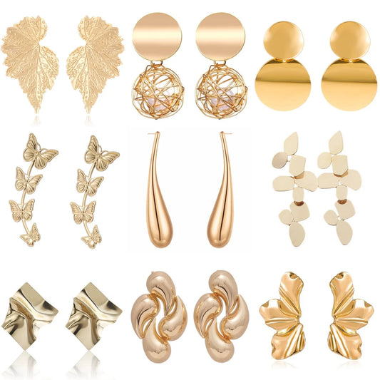 Minimalism Personality Metal Drop Earrings for Women Leaf Round Water Droplet Butterfly Twist Metal Earrings Geometry Jewelry