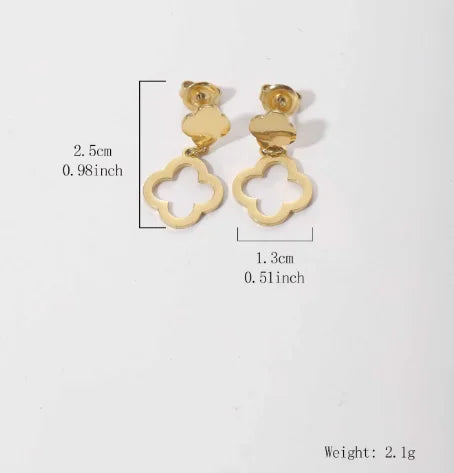 A pair of hollowed out four leaf flower earrings are exquisite, fashionable, and elegant