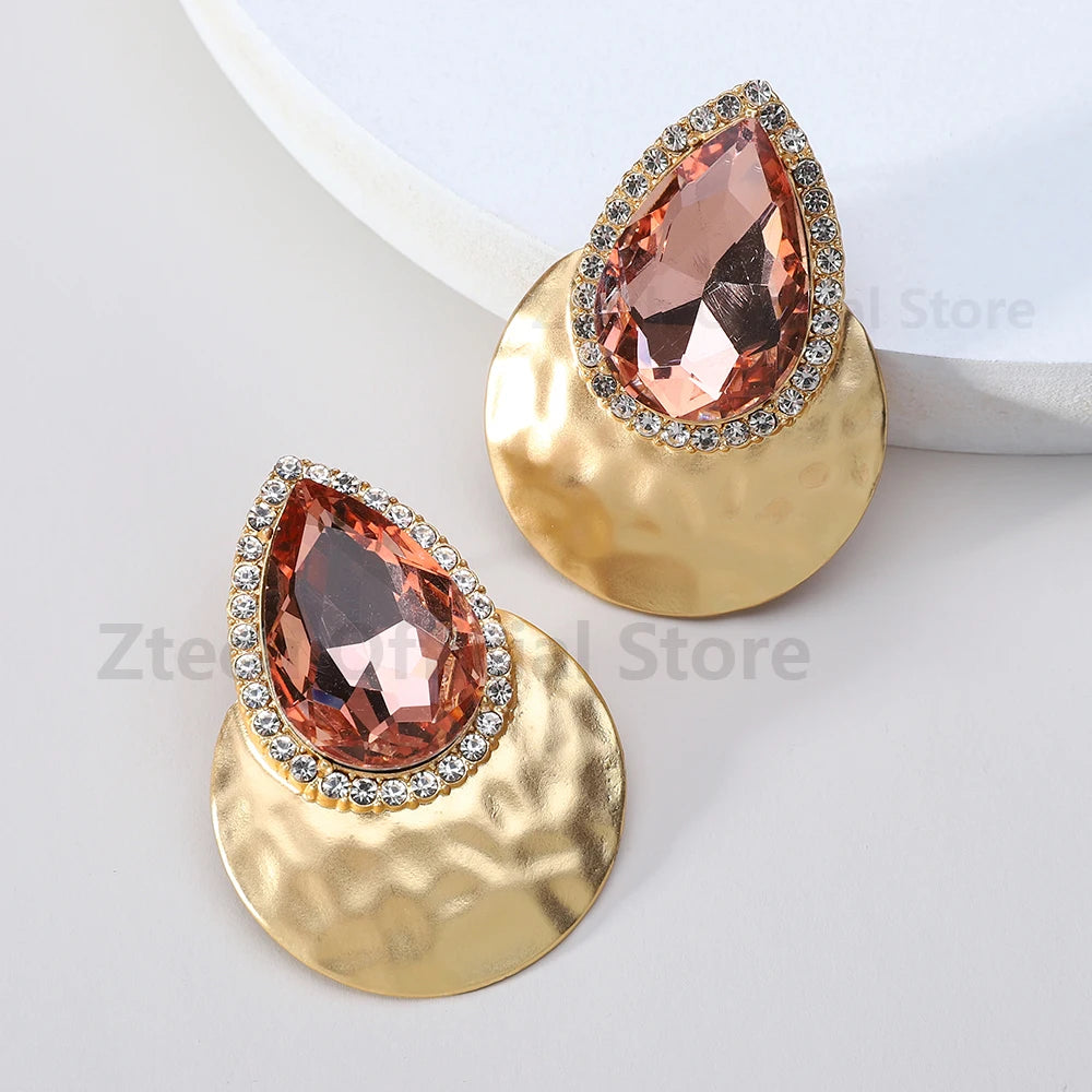 Fashion Elegant Round Metal Big Stud Earrings For Women Classic Design Elegant Ear Accessories Party Prom Statement Fine Jewelry