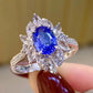 2025 New Blue Cube Zircon Attends Banquet Ring Fashionable, Elegant, High End Women's Bridal Luxury Inlaid Jewelry Accessories