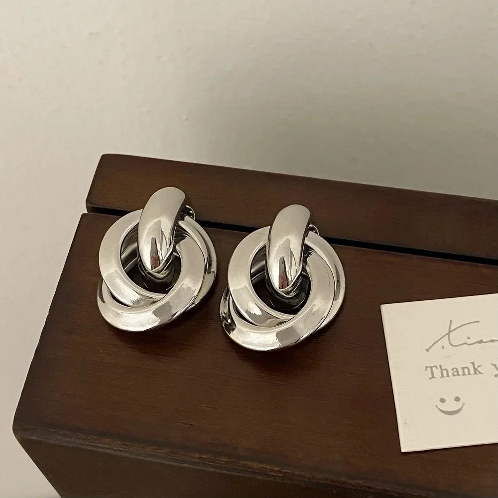 Real 925 Sterling Silver 18K Round Stud Earrings for Women Trendy Fine Jewelry Minimalist Exaggerated  Accessories