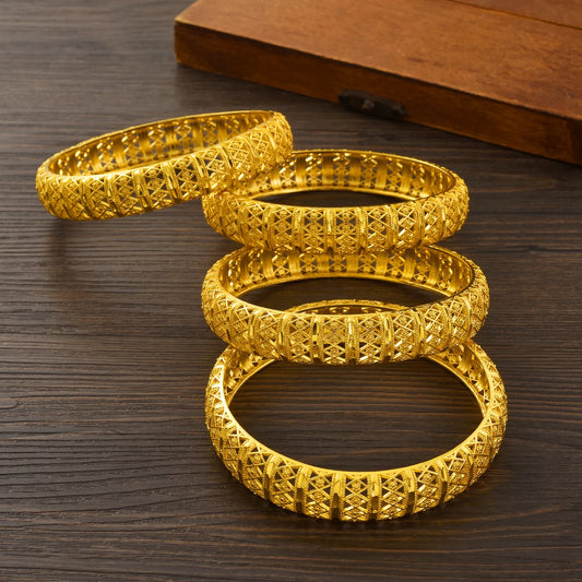 24K gold plated Bangles Ethiopian Fashion Hollowed out Bangles For Women African Bride Wedding Bracelet Jewelry Gifts #071