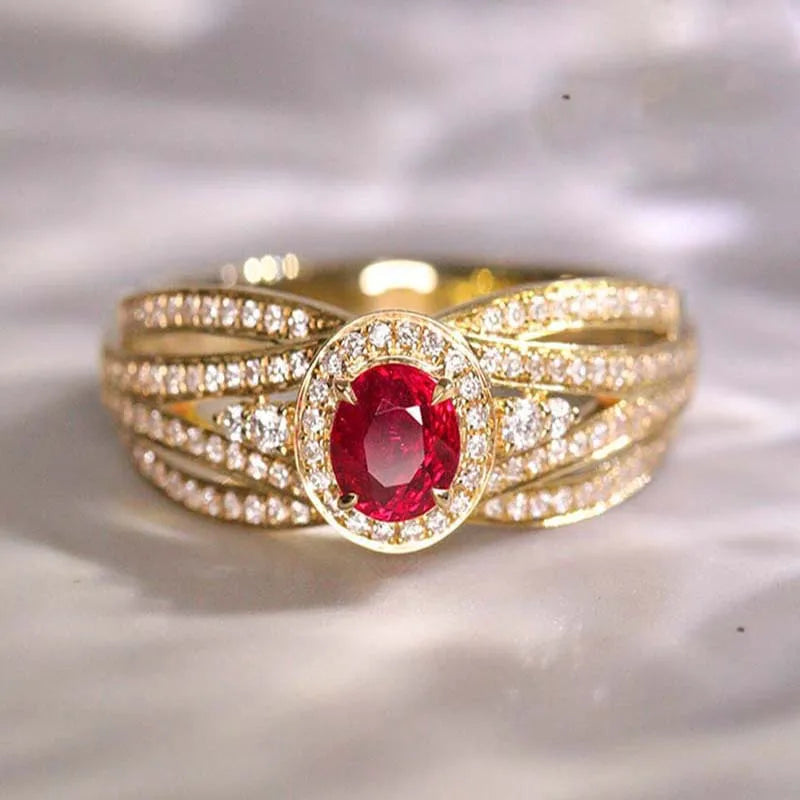 2025 New Elegant Red Corundum Ring with Extra Large Zircon Fashion Party Jewelry Flower Dove Egg Shining First