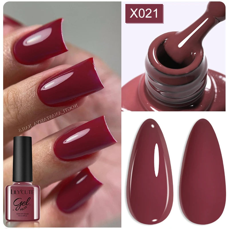 LILYCUTE Ancora Red Autumn Winter Gel Nail Polish Semi Permanent Soak Off UV LED Gel Varnish Manicure Nail Supplies
