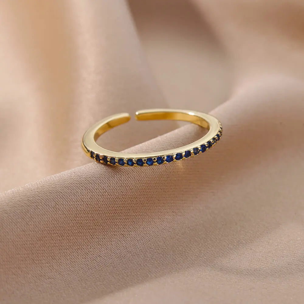 Mini Zircon Green Rings For Women Stainless Steel Gold Color Adjustable Finger Ring Engagement Wedding Christmas Jewelry Gift