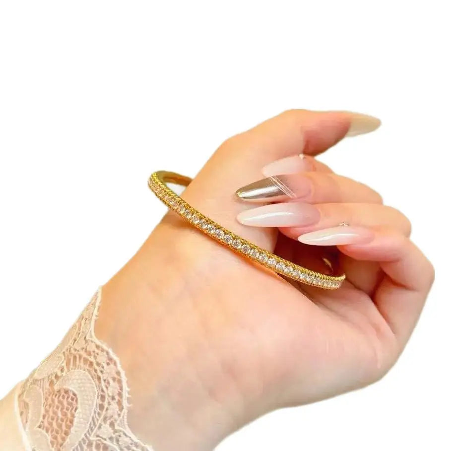Light luxury fashion 24K real gold half-circle diamond snap bracelet au9999 gold stacked women's jewelry