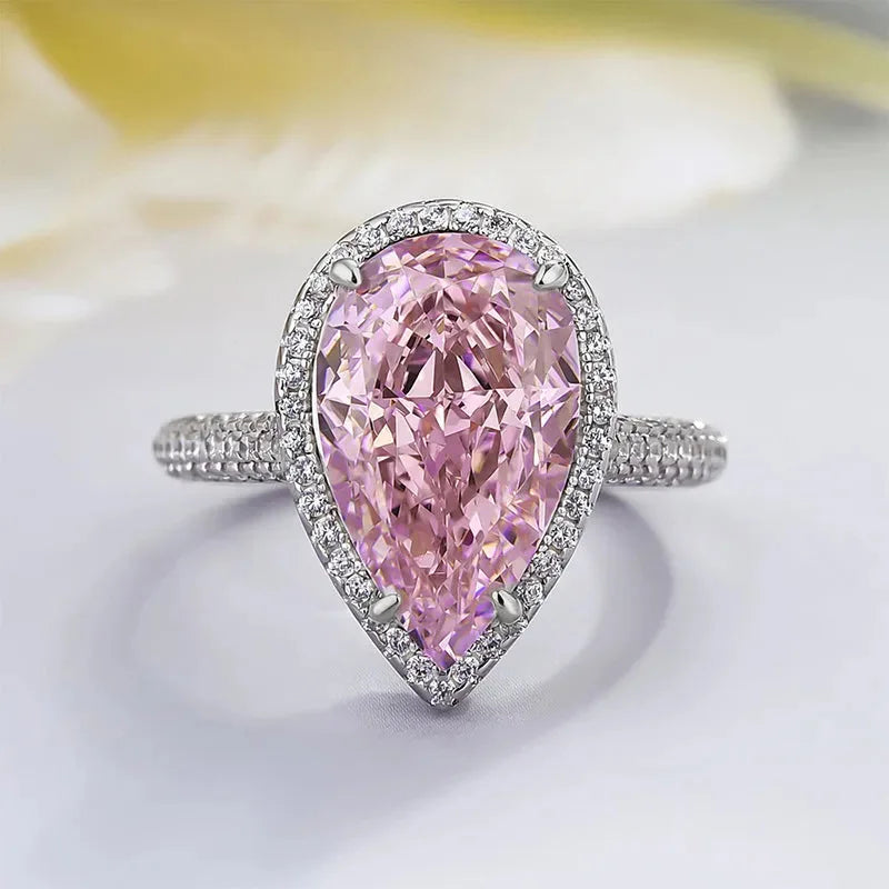 Pink Cubic Zirconia Ring Suitable for Women's Engagement Wedding Luxury Accessories Sparkling Silver Fashion Jewelry