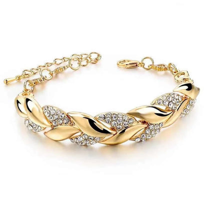 1PC Hip Hop Leaf Bracelet Women's Gold Twisted Shining Crystal Stone Pendant Bracelet Elegant Adjustable Chain Daily Jewelry