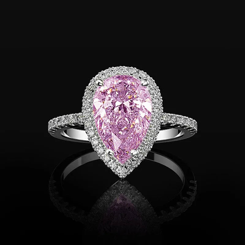 Pink Cubic Zirconia Ring Suitable for Women's Engagement Wedding Luxury Accessories Sparkling Silver Fashion Jewelry