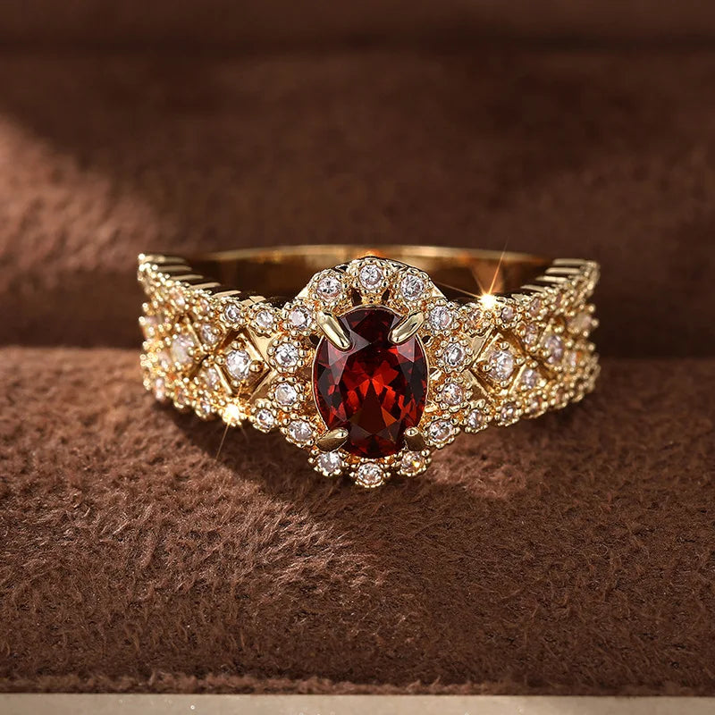 2025 New Elegant Red Corundum Ring with Extra Large Zircon Fashion Party Jewelry Flower Dove Egg Shining First