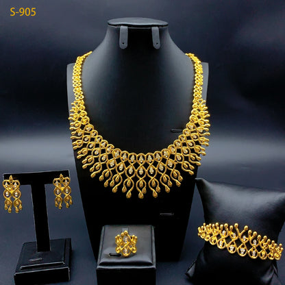 Pakistani Dubai 24K Gold Plated Jewelry Set for Women Nigeria Wedding Necklace Earring Bracelet Ring Bridal Jewellry Accessories