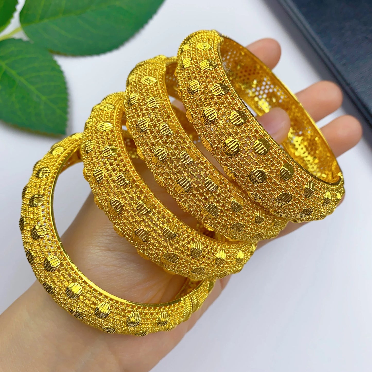 ANIID Fashion Dubai Bridal 24k Gold Color Round Bracelets Bangles  Ethiopian Luxury Hand Jewelry for Indian Wedding Party Gifts