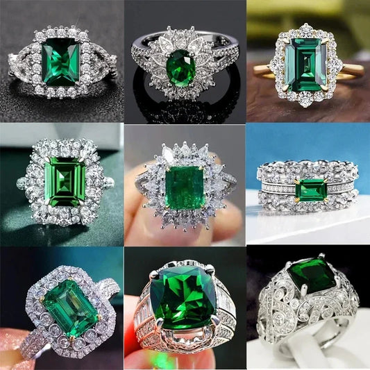 2025 New Luxury High End Party Women's Ring Bright Green Oval Crystal Noble  Retro Style Accessories Gorgeous Gift