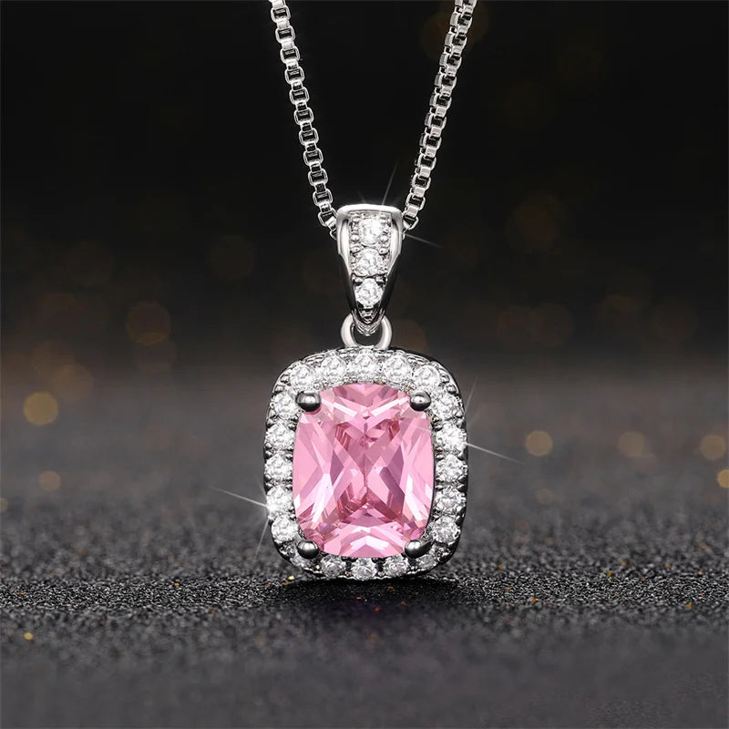 2025 Gorgeous White/Green/Purple/Pink Cubic Zirconia Women Necklace Simple and Elegant Design Female Wedding Trendy Jewelry