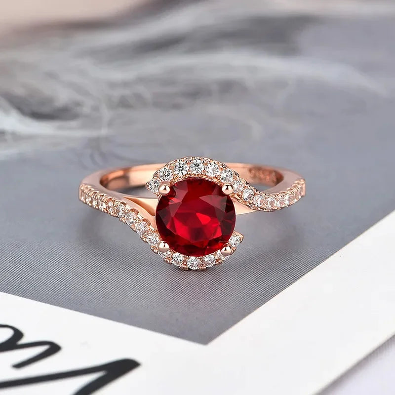 2025 New Elegant Red Corundum Ring with Extra Large Zircon Fashion Party Jewelry Flower Dove Egg Shining First