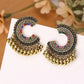 Ethnic Colorful Zircon Indian Jhumka Earrings For Women Pendientes Fashion Jewelry Retro Alloy Tassel Semicircle Ladies Earrings