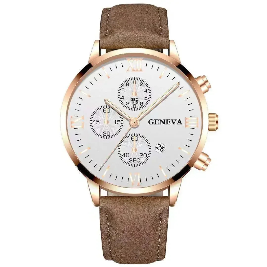 Fashion Geneva Men's Wristwatch Date Alloy Case Leather Analog Quartz Sport Watch Male Clock Top Brand Luxury Relogio Masculino