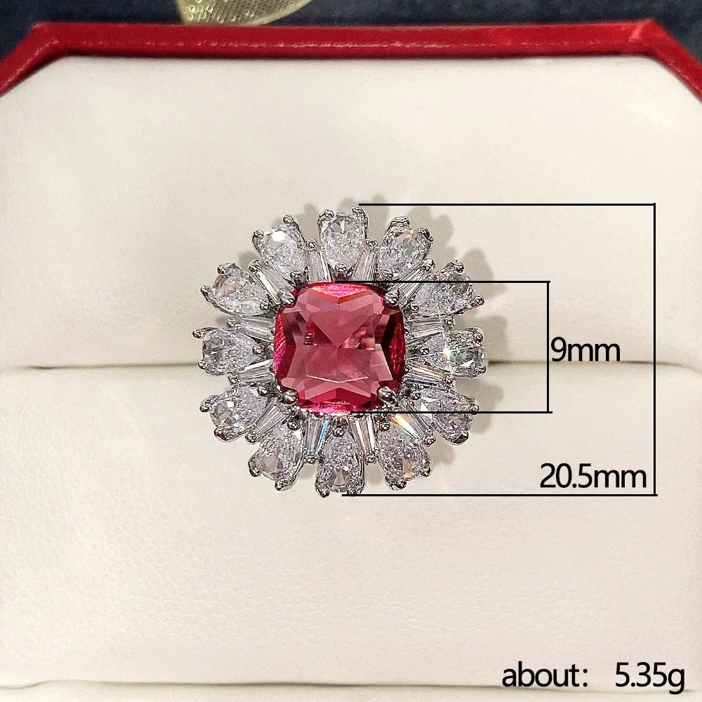 2025 European and American Red Cubic Zirconia Ring, Oval Geometric Fashion Temperament Elegant and Dazzling Jewelry Accessories