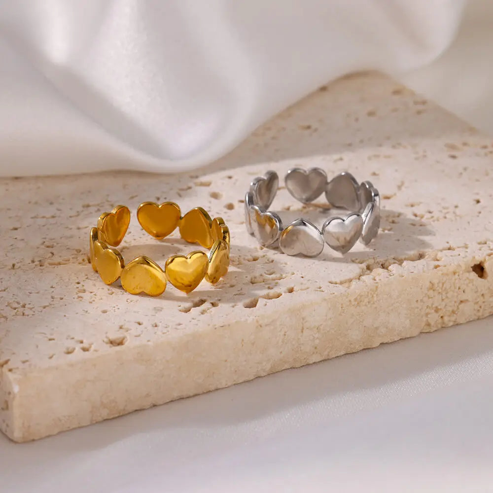 Heart Rings For Women Gold Color Stainless Steel Heart Opening Ring Wedding Aesthetic Accessories Party Jewelry Gift BFF anillos