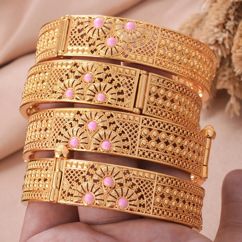 Ethiopian Gold Color Bangles for Women African Jewelry Habesha Middle East Girl Wedding bracelets Gift