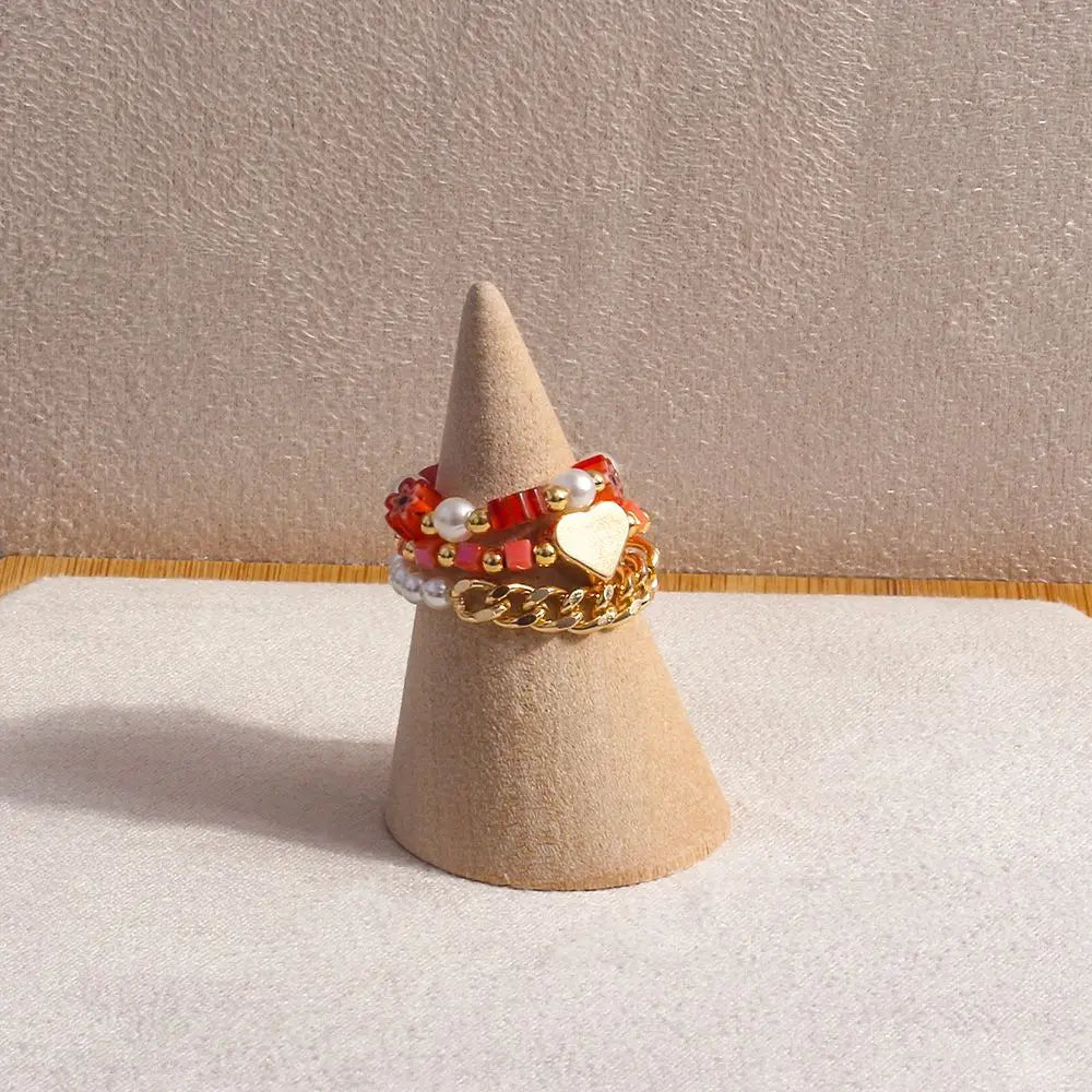 Trendy Cute Bohemia Pearl Flower Acrylic Beaded Rings Party Jewelry Finger Ring Set Women Ring