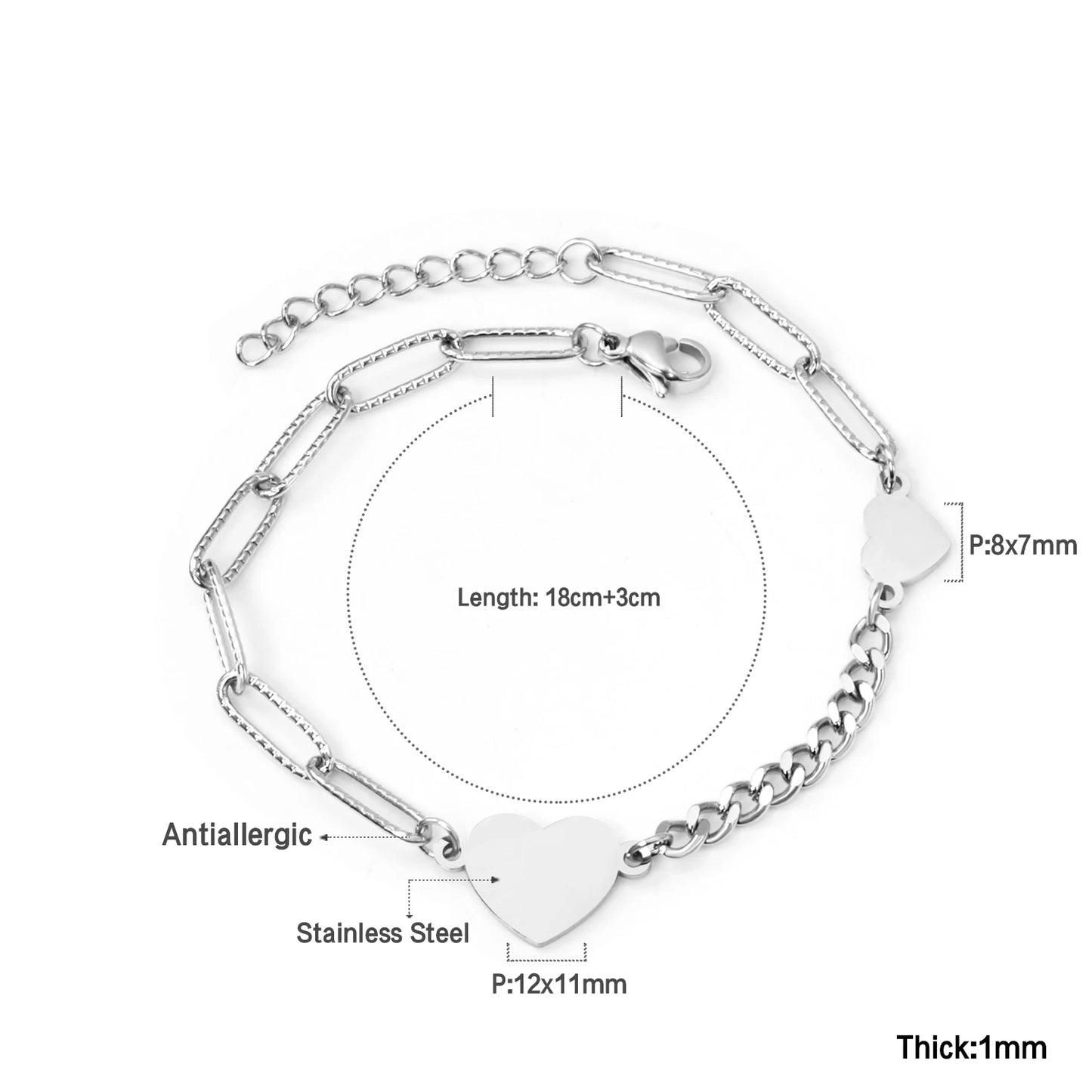 LUXUSTEEL Stainless Steel Heart Coin Charm Bracelet for Women Girl Golden Color Cuban Link Chain Bracelet Jewelry Gift 20cm