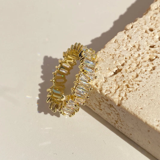 Classic Baguette Cubic Zirconia Engagement Rings for Women Luxury 18K Gold Color Plated Wedding Party Jewelry