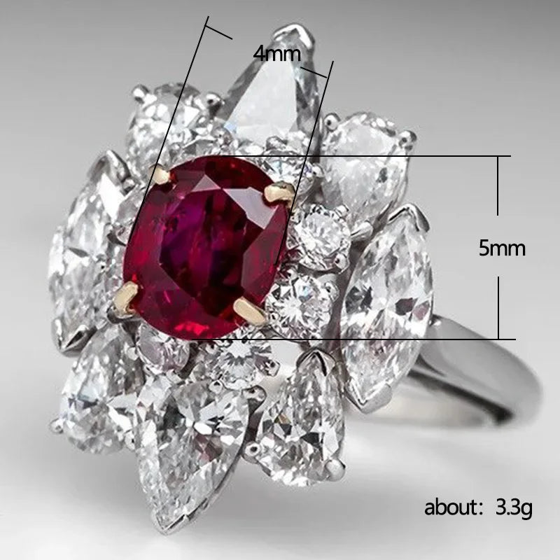 2025 European and American Red Cubic Zirconia Ring, Oval Geometric Fashion Temperament Elegant and Dazzling Jewelry Accessories