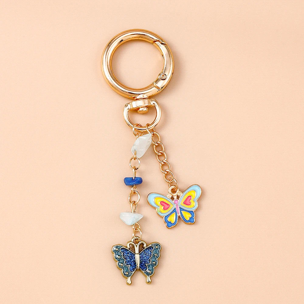 Cute Enamel Flower Butterfly Keychain Women Girls Love Heart Key Ring Pendants Handbag Decor DIY Handmade Jewelry Gifts