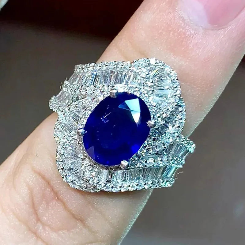 2025 New Blue Cube Zircon Attends Banquet Ring Fashionable, Elegant, High End Women's Bridal Luxury Inlaid Jewelry Accessories