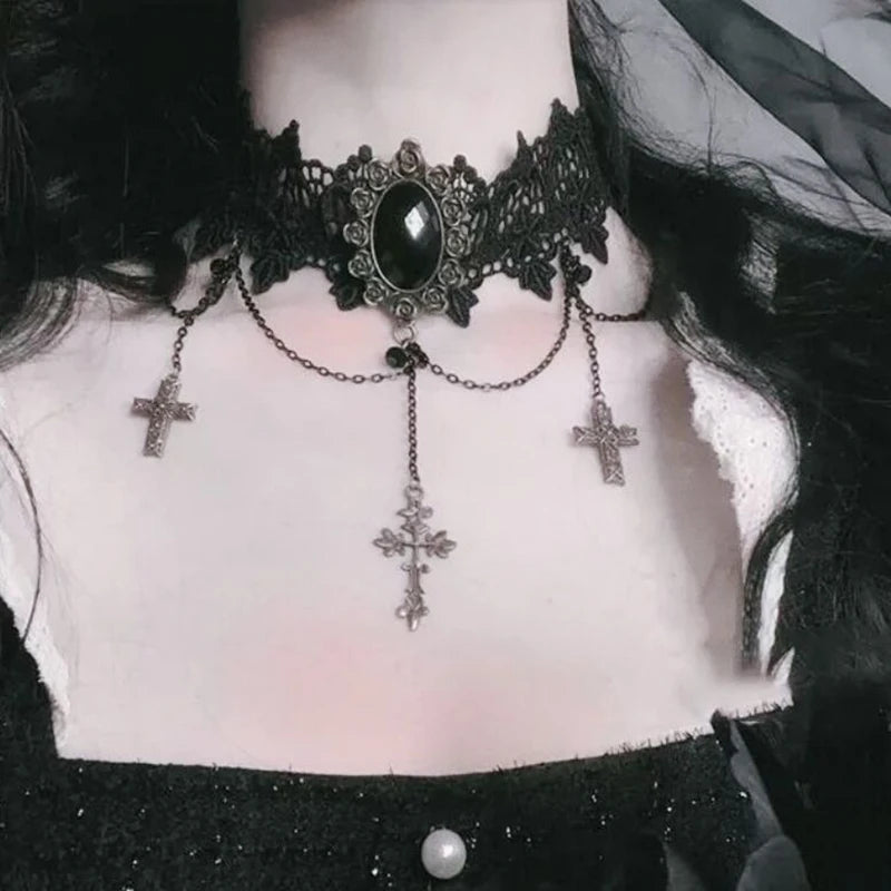 Neo-Gothic Punk Black Sexy Lace Chokers Necklace For Women Fashion Retro Clavicle Chain Halloween Collar Choker Steampunk Gifts