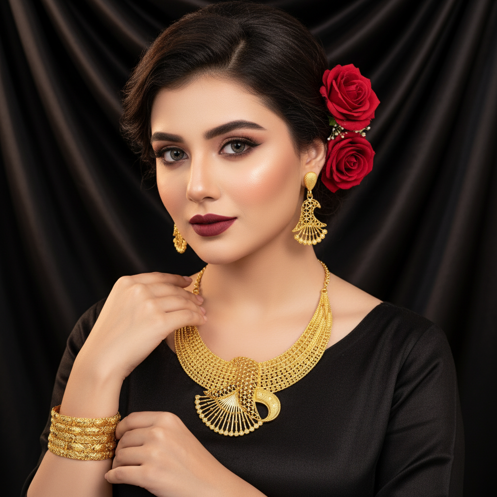 Zenat Luxury Flower Necklace Sets Wedding Gold Plated