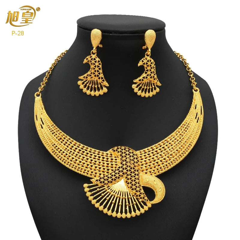 XUHUANG Luxury Flower Necklace Sets For Women Wedding Dubai Gold Plated African Jewelry Set Indian Jewellery Anniversary Gifts