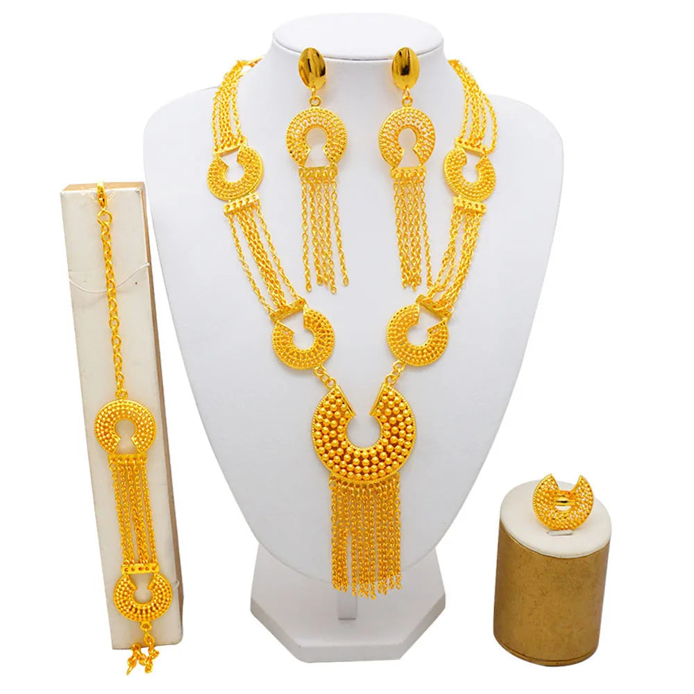 Dubai 24K Golden Plated Jewelry Set African Women's Banquet Wedding Necklace Set