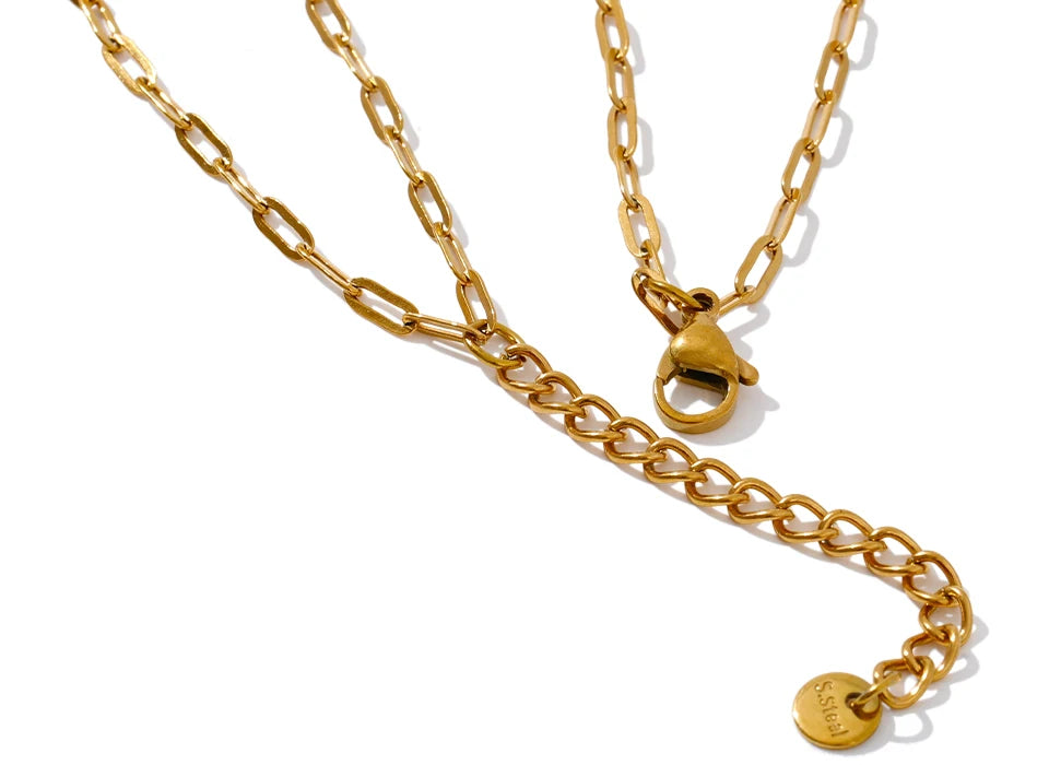 Yhpup Double-Layer Chain Heart Cross Religious Drop Stacking Charm Pendant Necklace 18K Golden Stainless Steel Statement Jewelry