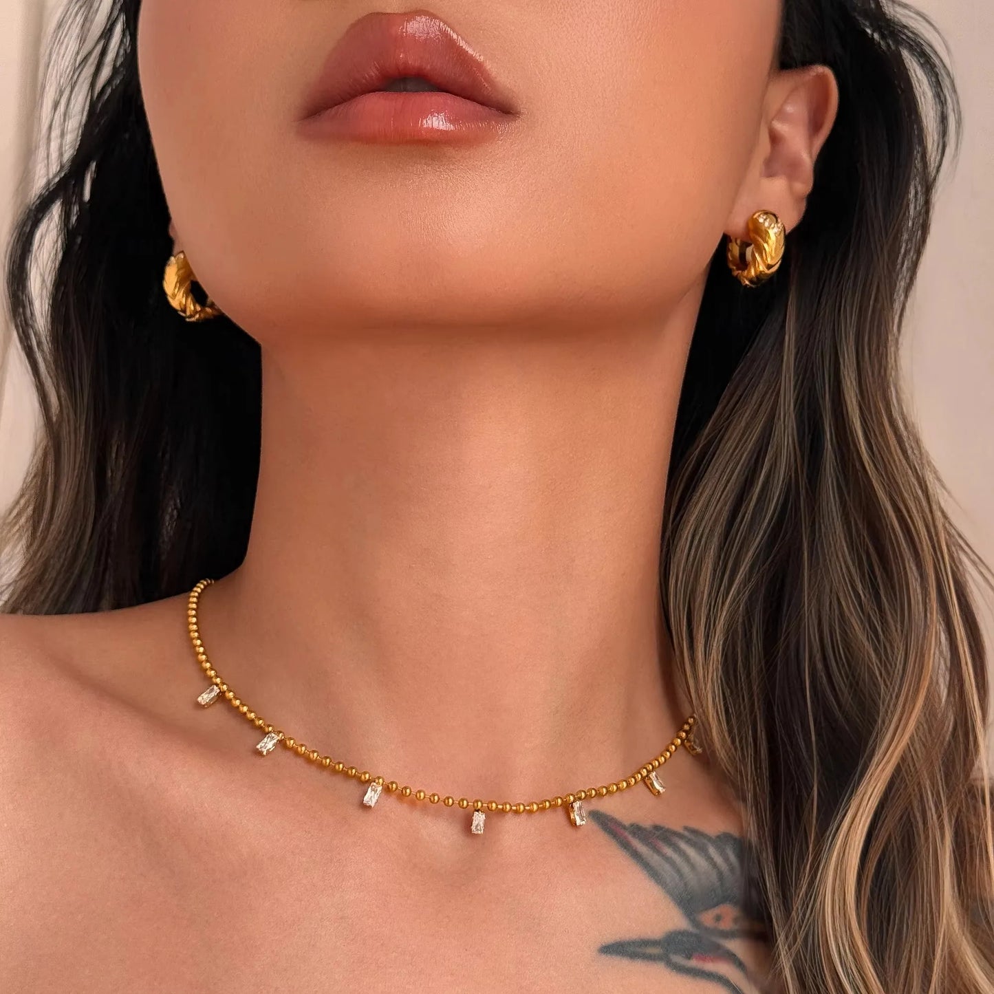 Boho Multi Pendant Zircon Tassel Beads Chains Choker Necklace for Women 18k Gold Plated Stainless Steel Tarnish Free Jewelry