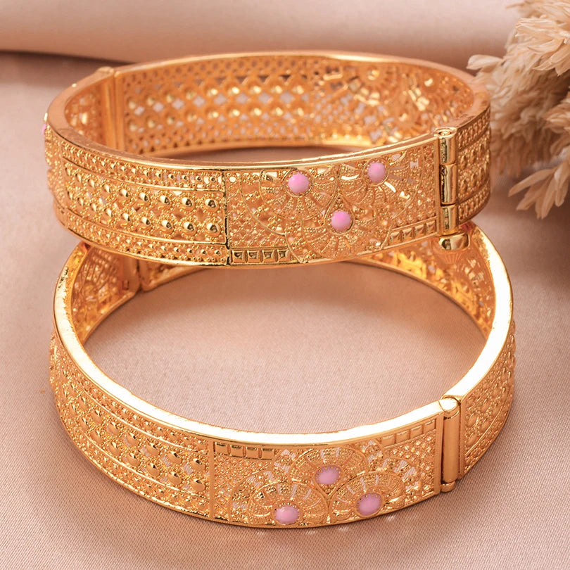 Ethiopian Gold Color Bangles for Women African Jewelry Habesha Middle East Girl Wedding bracelets Gift