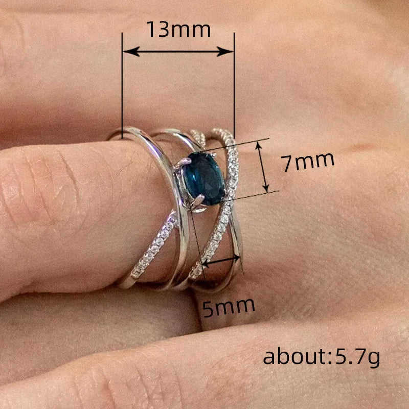 2025 New Blue Cube Zircon Ring Fashionable and Elegant High End Women's Bridal Wedding Luxury Personalized Jewelry Accessories