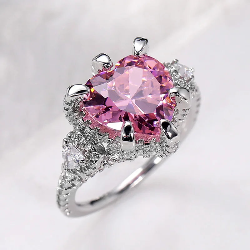 Style Pink Sparkling Zircon Princess Square Engagement Ring for Ladies and Girlfriends Luxury Proposal  Gift Fashion Jewelry