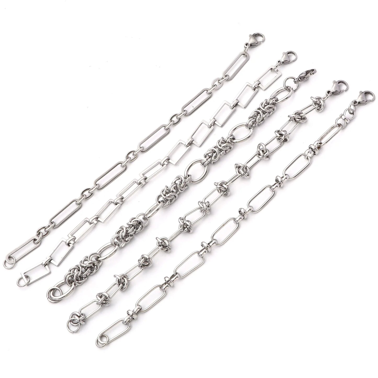 1PC 304 Stainless Steel Punk Style Bracelets Silver Color Wide Connector Chain Bracelet for Man Women Fashion Jewelry 19cm long