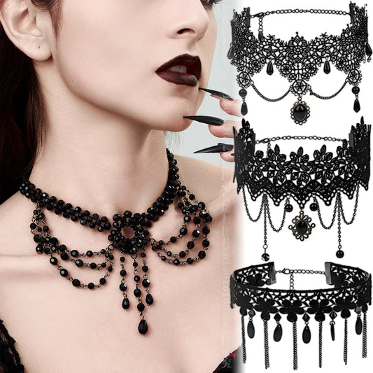 Neo-Gothic Punk Black Sexy Lace Chokers Necklace For Women Fashion Retro Clavicle Chain Halloween Collar Choker Steampunk Gifts