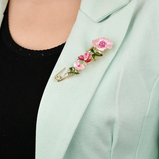 Exquisite Rhinestone Flower Brooches Leaf Metal Lapel Pins Women Clothes Jewelry Accessories
