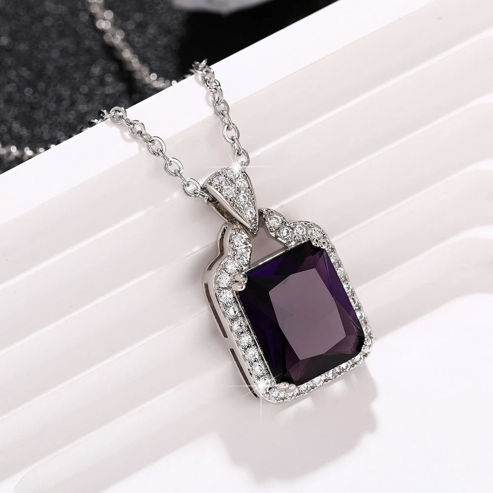 2025 Gorgeous White/Green/Purple/Pink Cubic Zirconia Women Necklace Simple and Elegant Design Female Wedding Trendy Jewelry