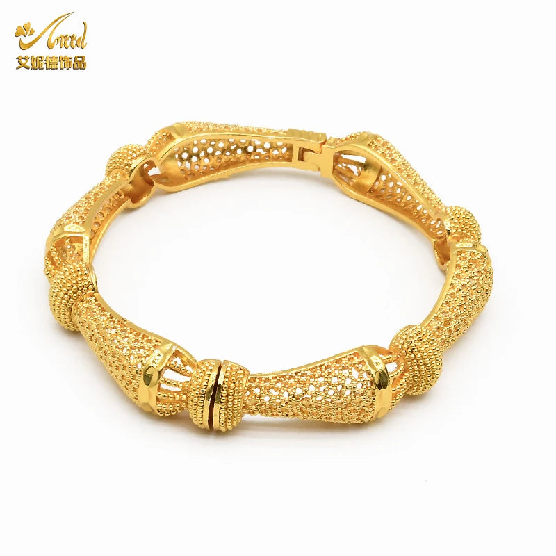 XUHUANG Dubai African Luxury Gold Color Bangles 24K Jewelry Engagement For Women Bridal Wedding Bracelets Trend Jewellery Gifts