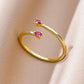 Gold Color Stainless Steel Ring for Women Colorful Cubic Zircon Heart Opening Adjustable Ring Fashion Jewelry Wedding Gift