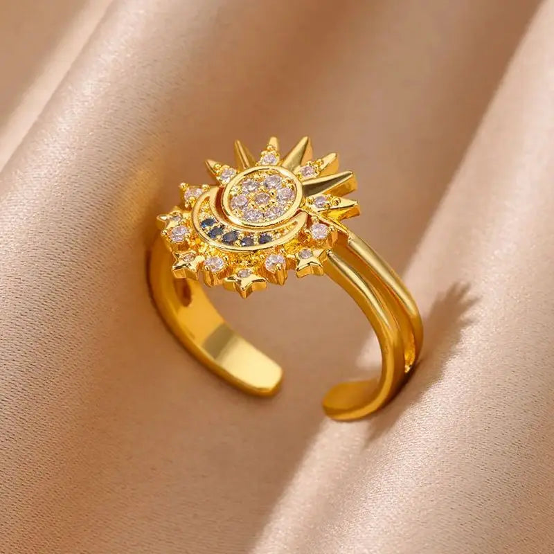 Fashion Zircon Heart Rings for Women Stainless Steel Gold Color Adjustable Wedding Couple Ring Aesthetic Jewelry bague femme