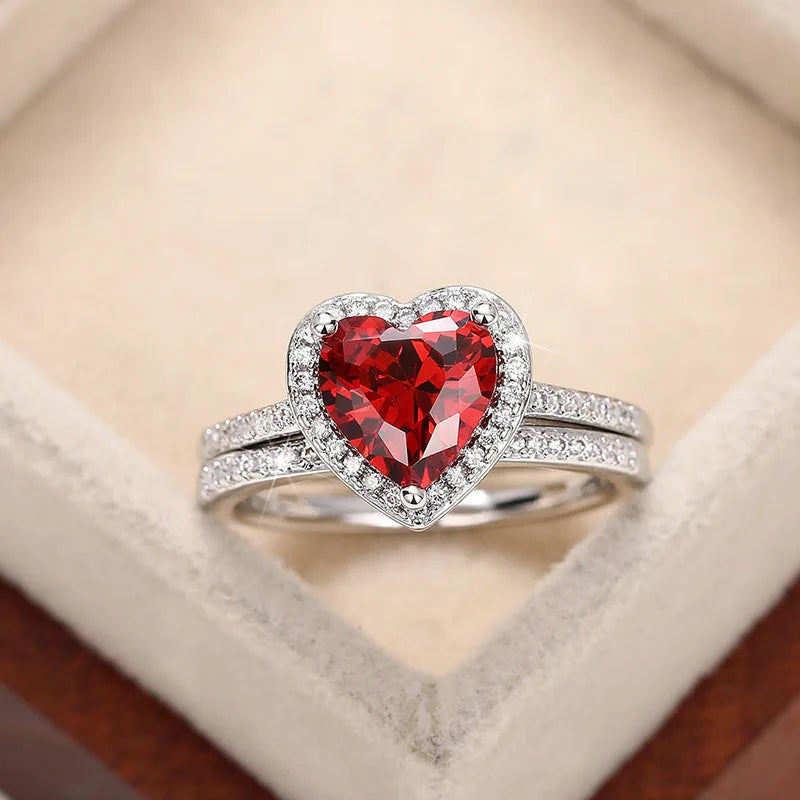 2025 New Elegant Red Corundum Ring with Extra Large Zircon Fashion Party Jewelry Flower Dove Egg Shining First