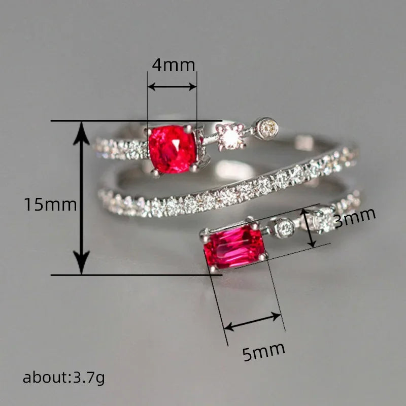 2025 European and American Red Cubic Zirconia Ring, Oval Geometric Fashion Temperament Elegant and Dazzling Jewelry Accessories